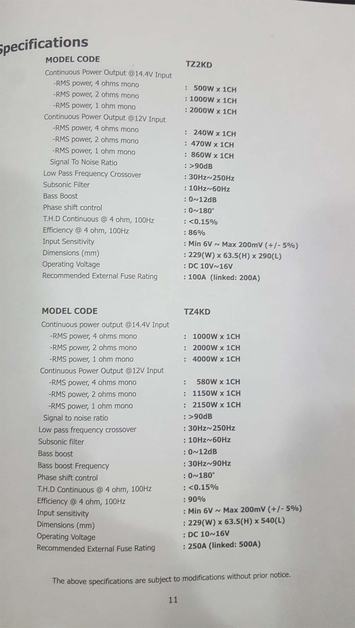 테슬라 TZ4KD 4000WATT 대출력앰프