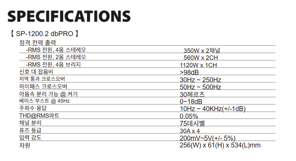 SOUNDPEAK SP1200.2  350와트 2채널 AB클라스 앰프 (공장 리퍼브 중고)
